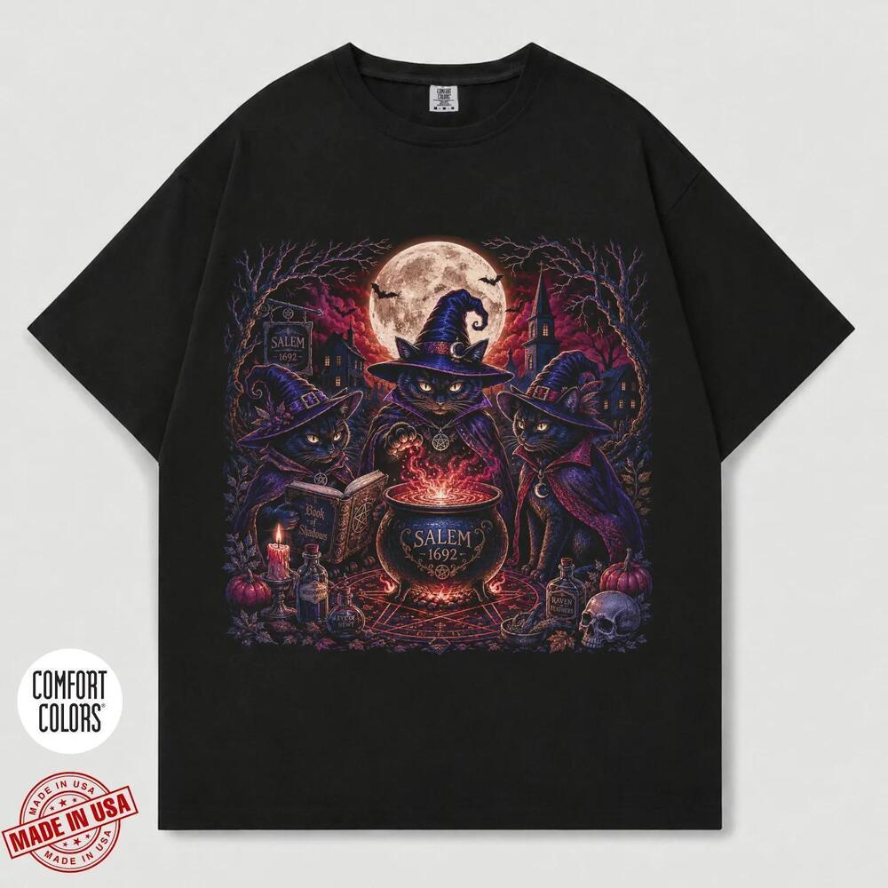 Salem Black Cat Halloween Shirt, Witchy Occult S Graphic Tee, Salem